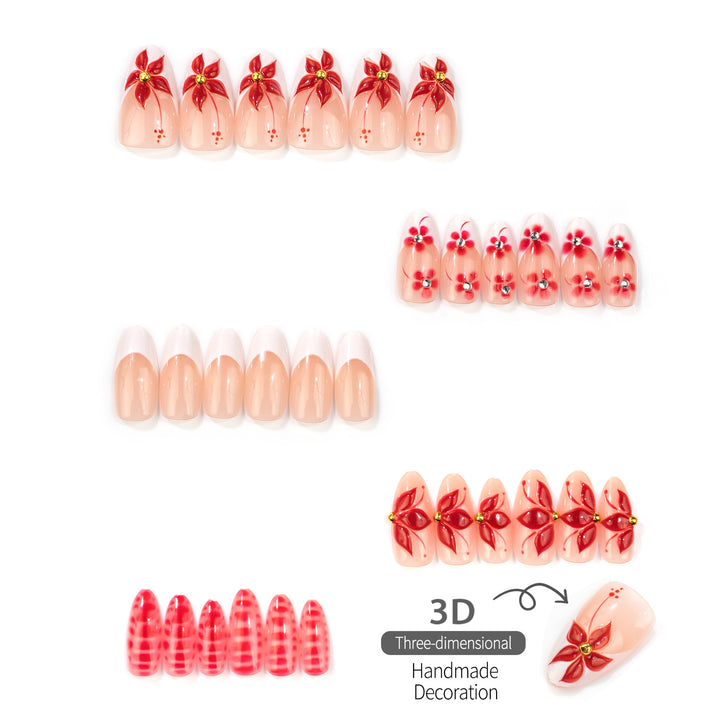 Künstlerisches blumengeschmücktes Press-On Nagel-Set 1790738460