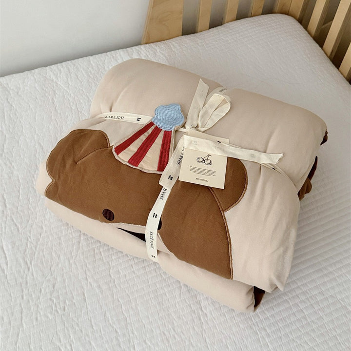 Kinderbettwäsche-Set mit gesticktem Bärenapplikation und Kuscheloptik