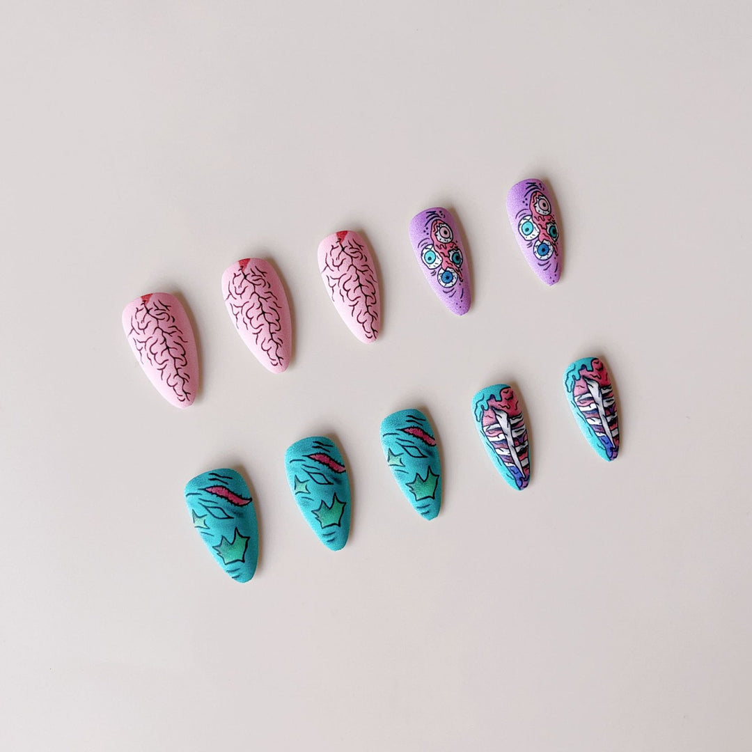 Kreatives Kunstnagelset mit farbenfrohen 3D-Motiven Karnz