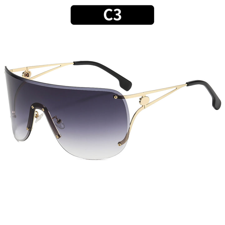 Damen visierartige Sonnenbrille mit elegantem Metallgestell Karnz