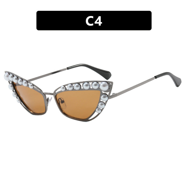 Damen Cat-Eye Sonnenbrille mit exklusivem Perlenspitzen-Rahmen Karnz