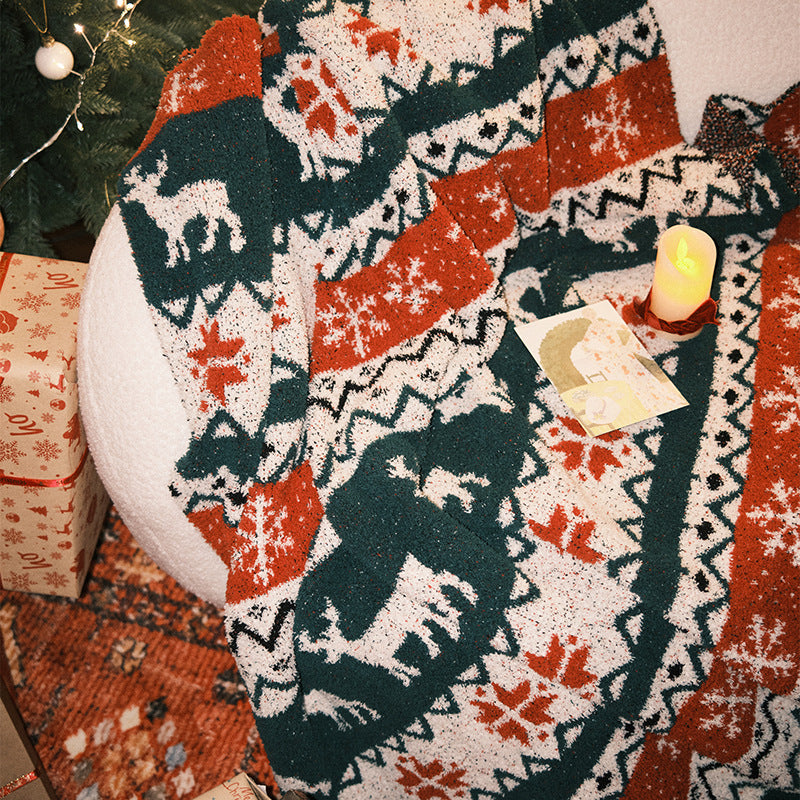 Festliches Rentier Chenille Wurfdecke mit nordic Schneeflockenmuster