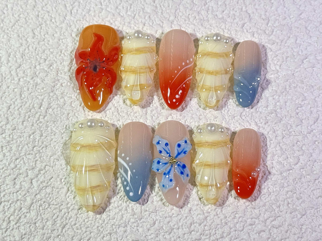 Künstlerisches Floral Press-On Nagelset  1791772879