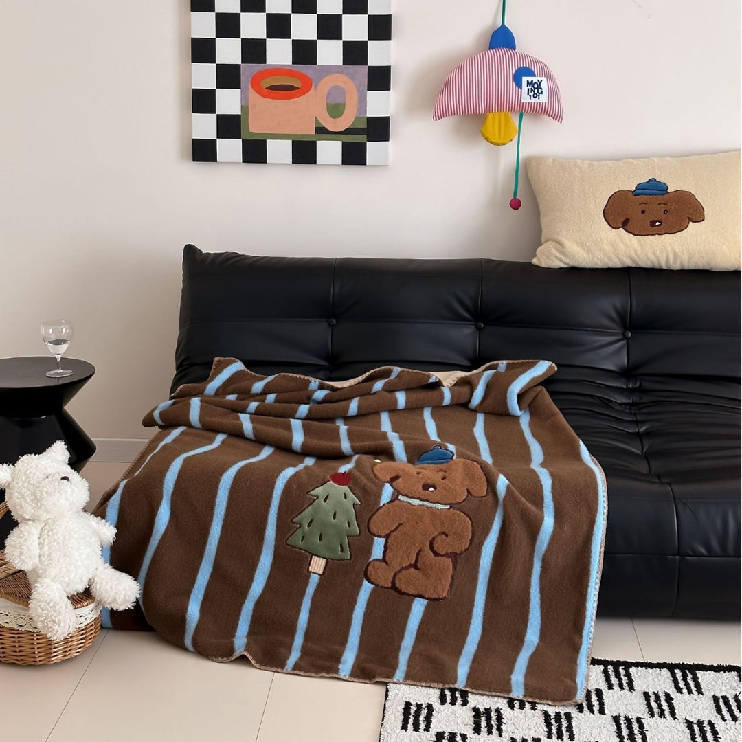 Plüsch gestreiftes Applikations-Wurfdecke mit wendbarem Fleece-Rücken