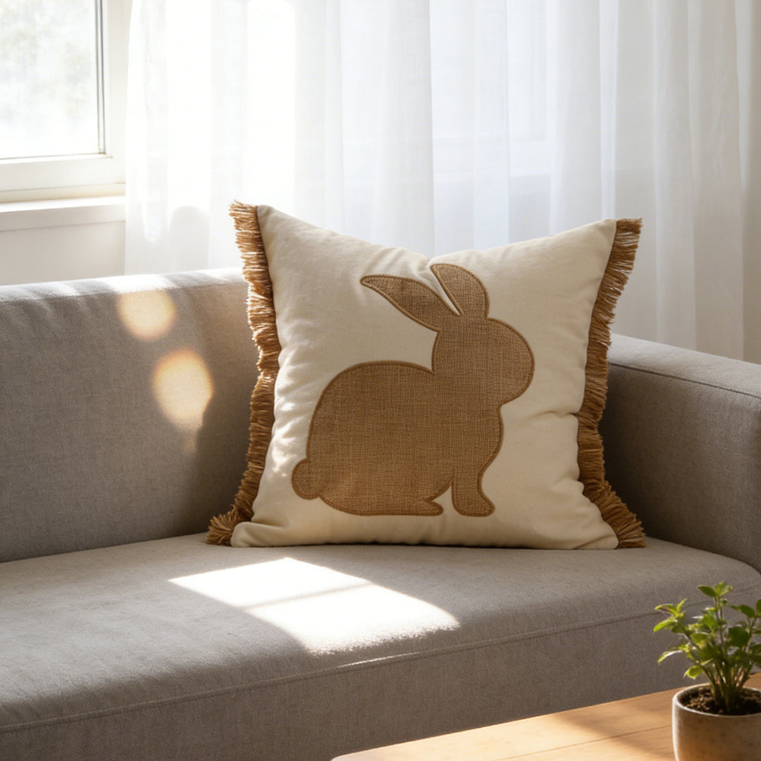 Geplüschtes Bunny Applikation Nackenstützkissenbezug mit Pom-Pom Schwanz