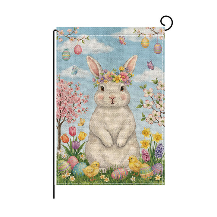 Dekorative Outdoor-Burlap-Textur Ostern Gartenfahne mit doppelseitigem Druck und Fahnenhülse