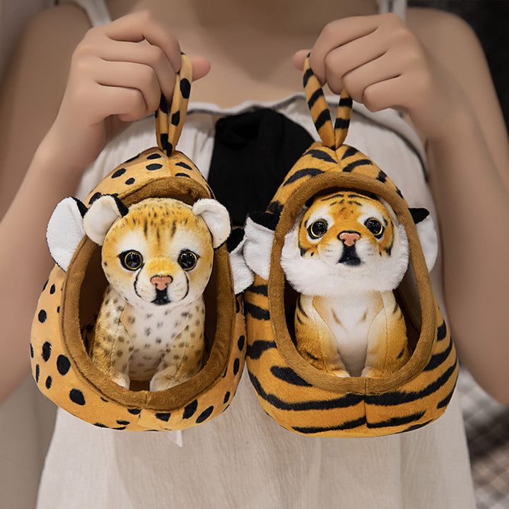 Plüsch Tiger Peekaboo Nest Komforter Spielzeug mit Kapuzen-Tasche und abnehmbarem Cub Karnz