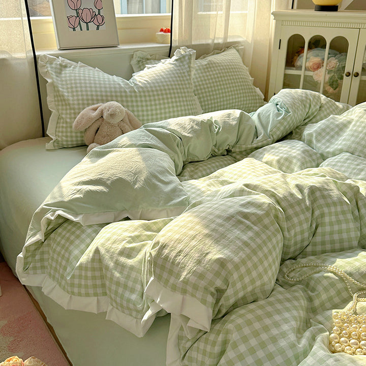 Gingham-Muster Bettdecken-Set