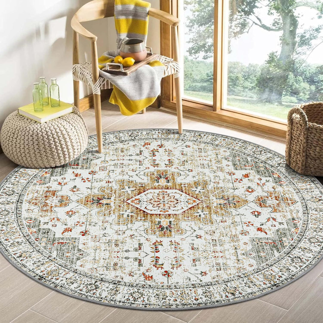 Runder Vintage Blumen Teppich