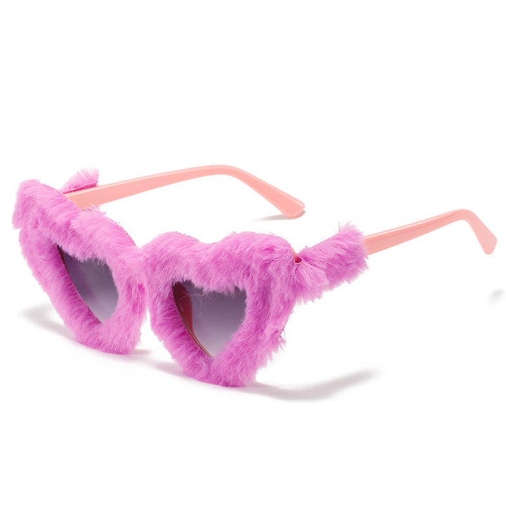 Einzigartige Herzförmige mit Fellbesatz Sonnenbrille Karnz