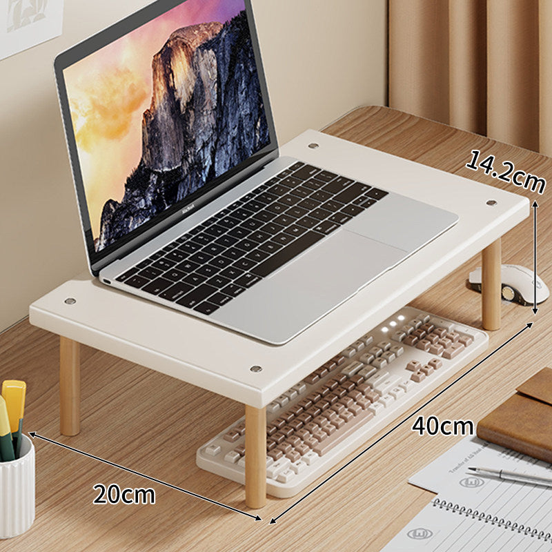 Kompakte Desktop-Laptop- und Monitorerhöhung mit Untertischstauraum und Holzbeinen