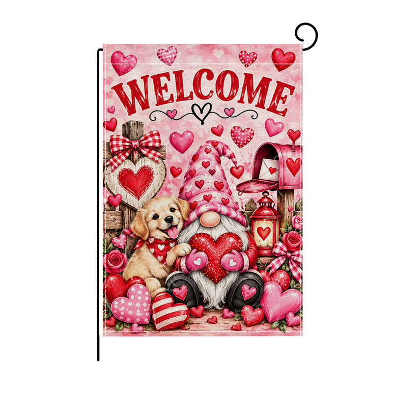 Valentinstag Blumendes Herz Gartenbanner Flagge mit Mastschlauch und wetterbeständigem Polyester