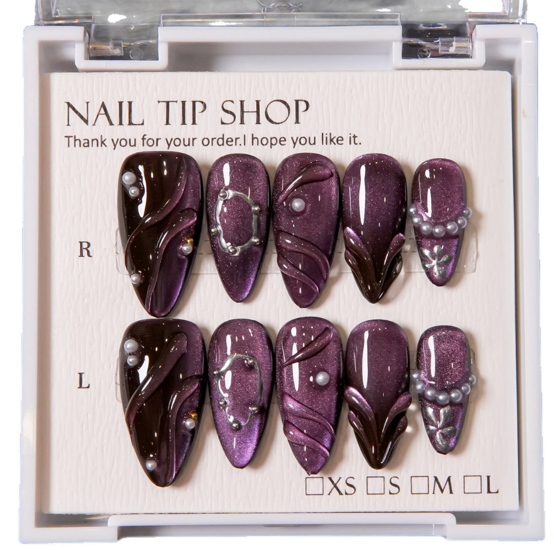 Elegantes Press-On Nagelkunst-Set mit Perlen-Akzenten