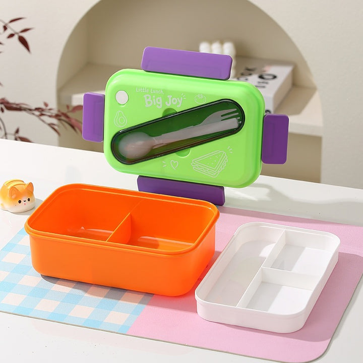 Mehrfachfächer-Lunchbox mit integrierten Besteck