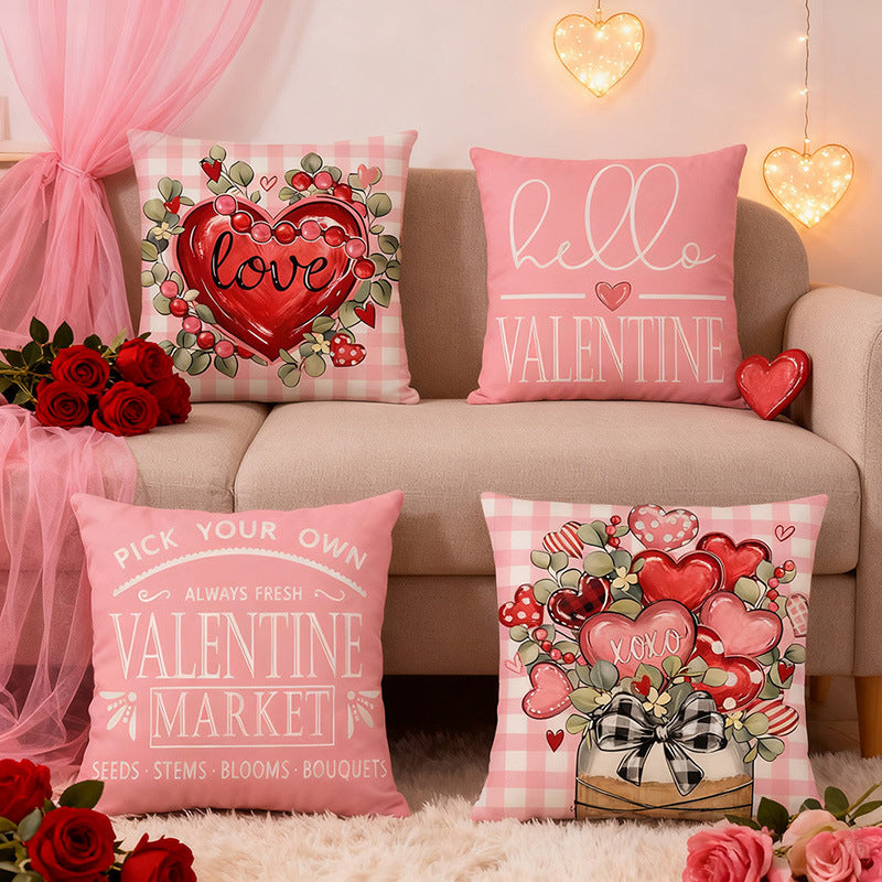 Valentinstag Buffalo-Check Baumwoll-Leinen Dekorative Kissenbezüge Set