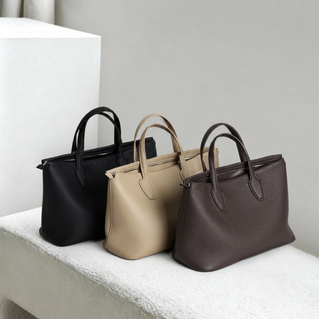Strukturiert genarbtes Leder Top-Zip Tote Bag