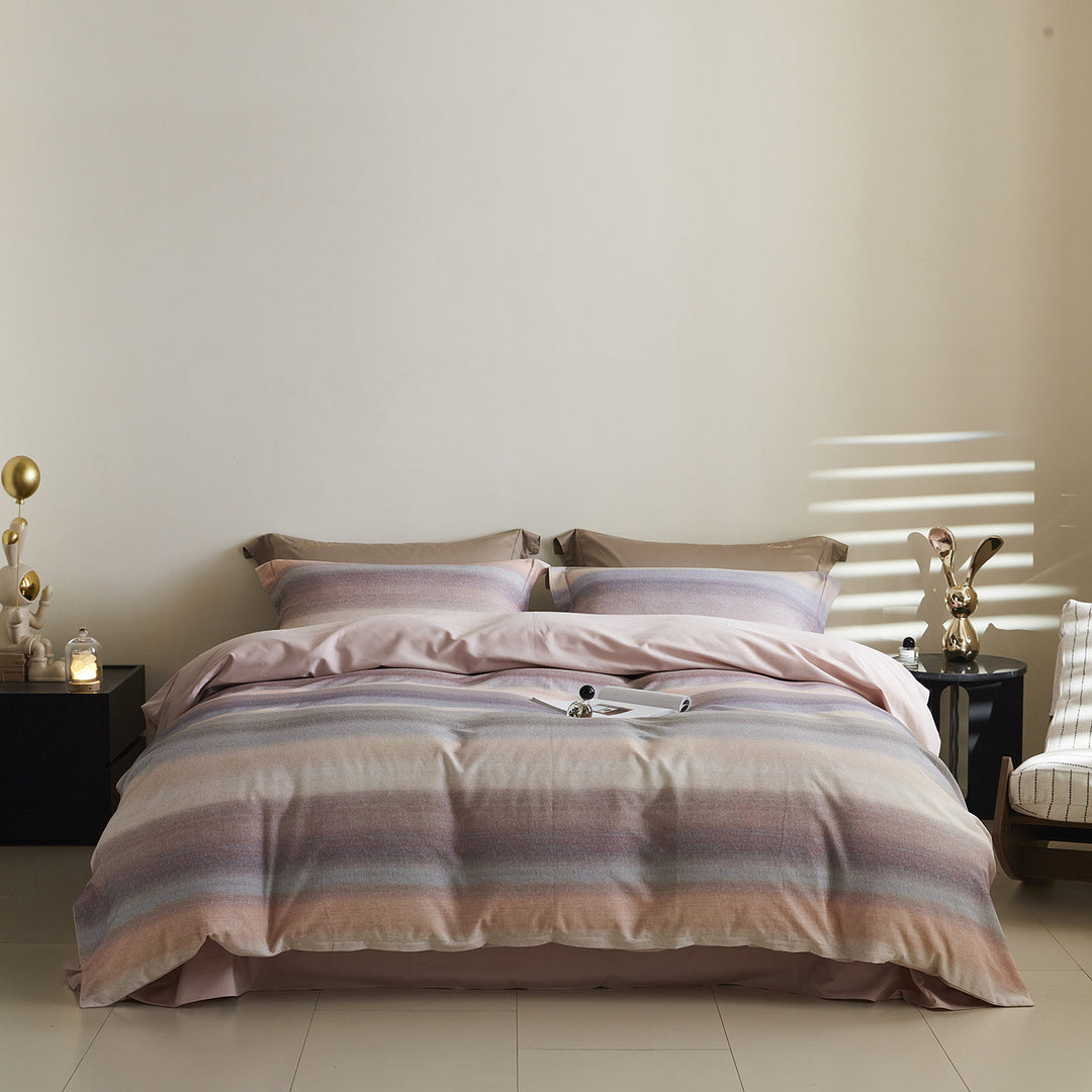 Ombre gestreiftes Baumwollsatin Bettbezug-Set