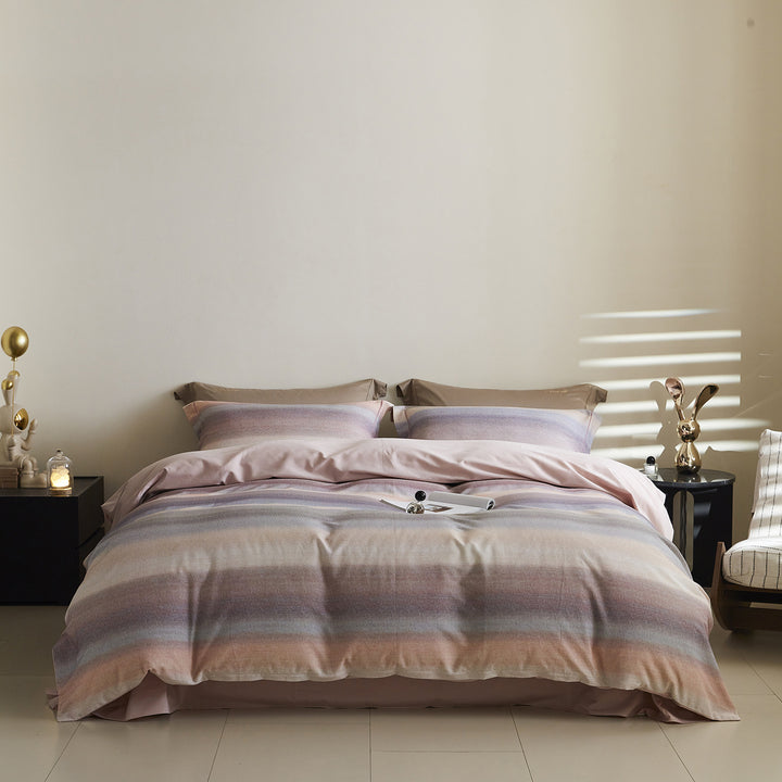 Ombre gestreiftes Baumwollsatin Bettbezug-Set