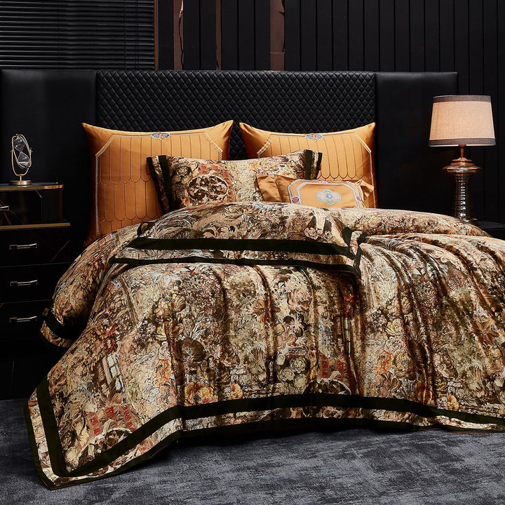 Luxuriöser bestickter Samt-Blüten-Bettbezug-Satz