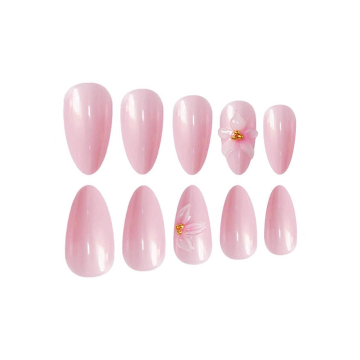 Blumenverzierte Stiletto Press-On Nagelkunst Karnz
