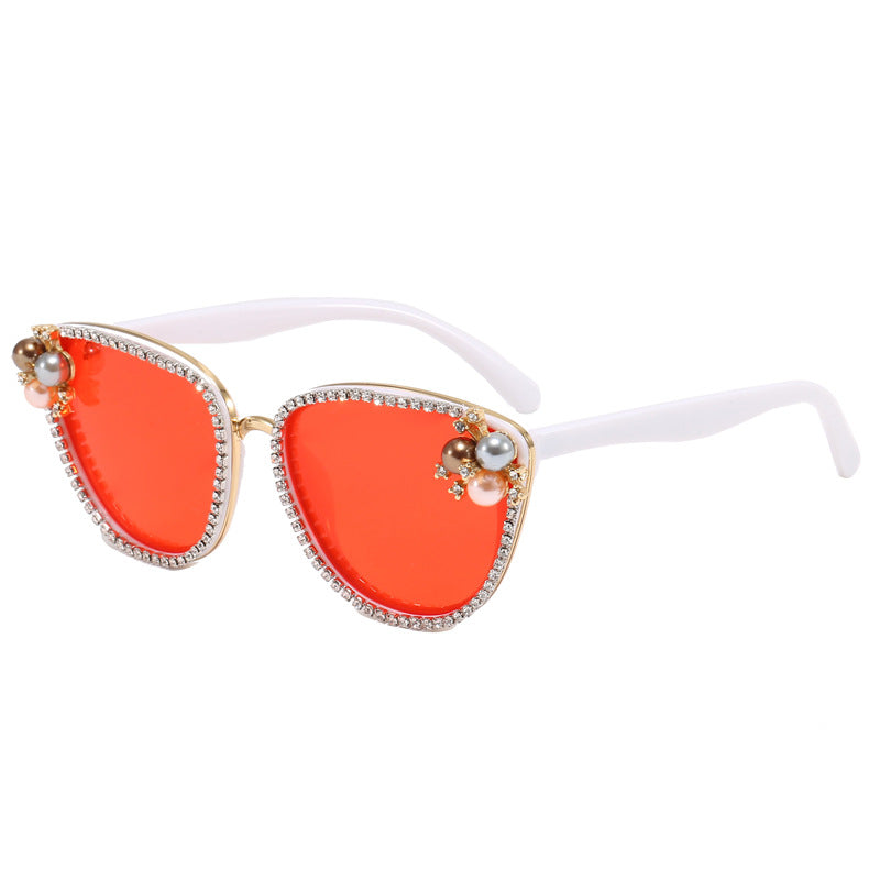 Damen glamouröse Sonnenbrille mit Perlen- und Kristalldekoration Karnz