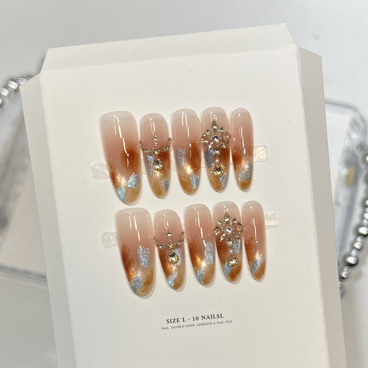 Dekorative Stiletto Press-On-Nagelset mit Blumenmustern Karnz
