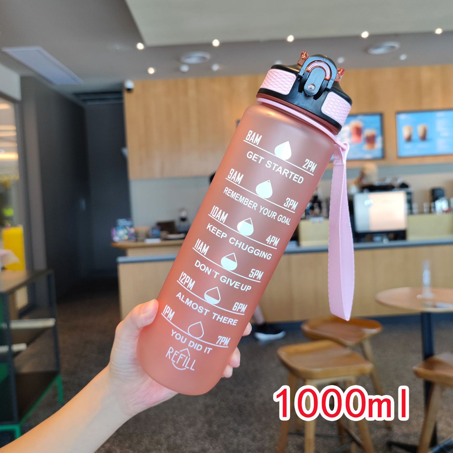 Damen motivierende Wasserflasche mit Zeitmarkierungen Karnz