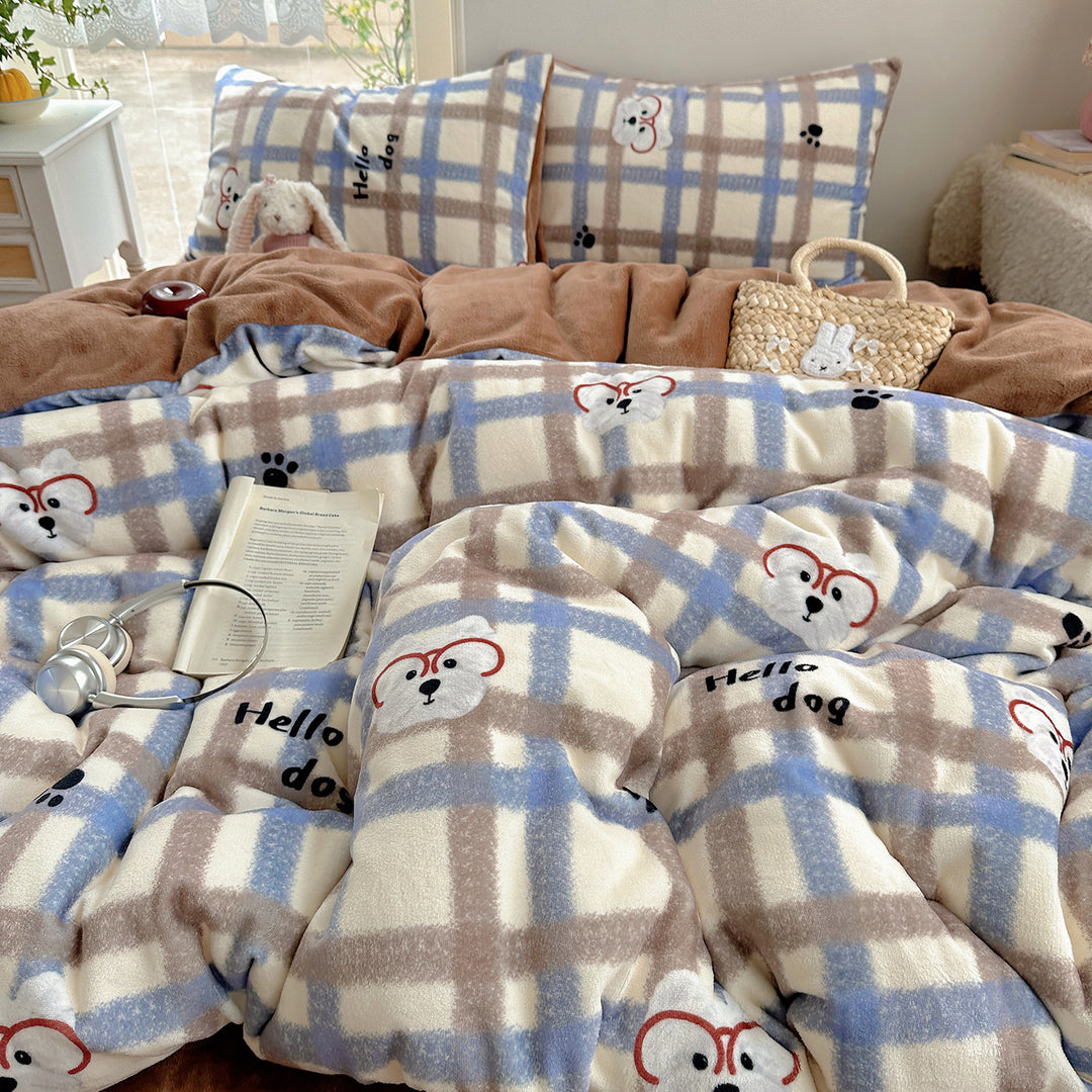 Ultra-Plüsch Teddy-Motiv Mikrofleece Komfortdecke mit gestepptem Loft