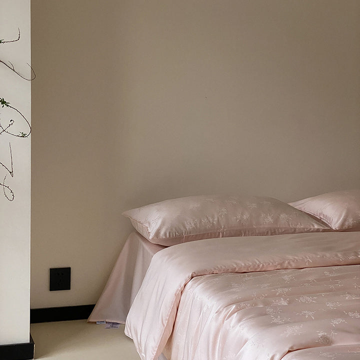 Luxuriöses Bettwäsche-Set aus Satin mit Aquarell-Blütenmuster