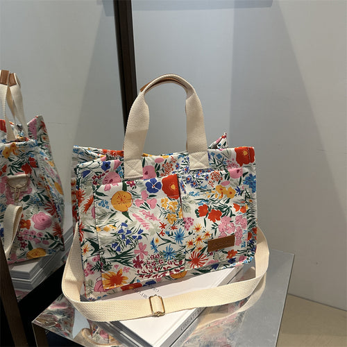 Blumenbedruckte Canvas Tragetasche