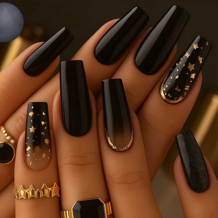 Glamouröse von einem sternenklaren Nachthimmel inspirierte Press-On Nagelset Karnz