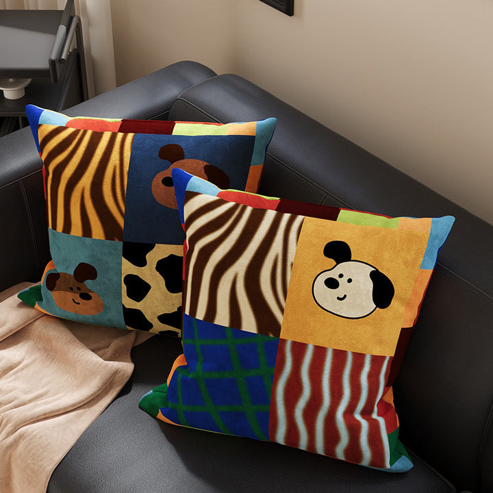 Plush Square Throw Pillow Cover with Happy Kitten Print and Hidden Zipper