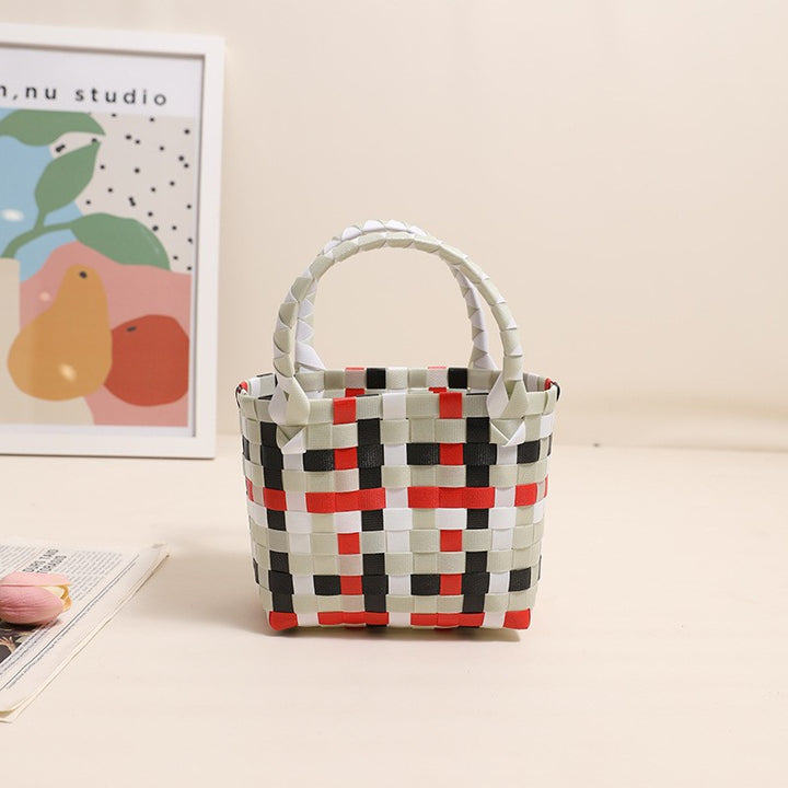 Damen Handtasche aus geflochtenem Kunststoff mit fröhlichem Muster Karnz