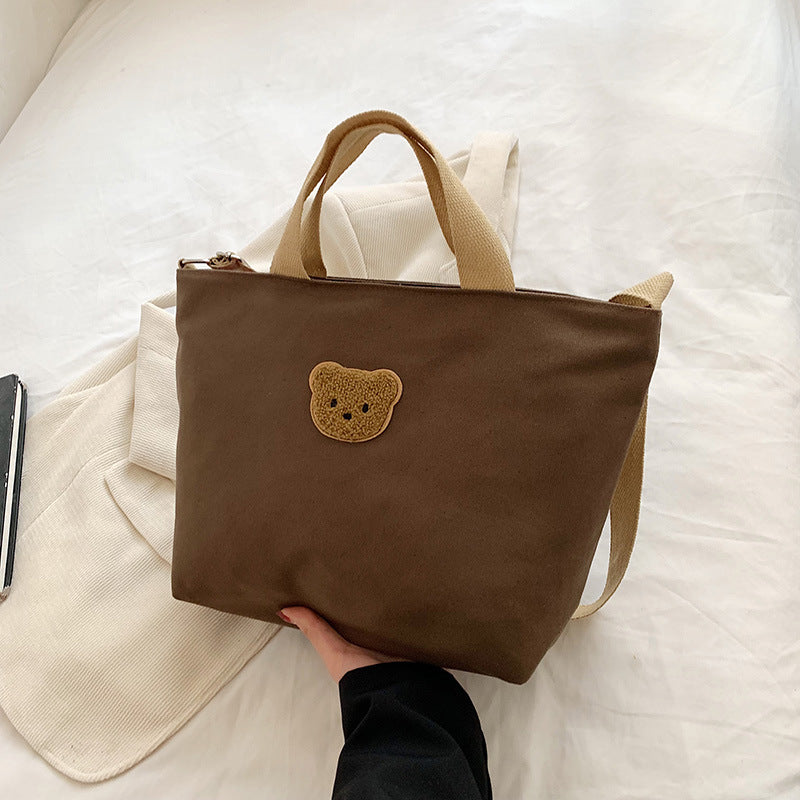 Casual Canvas Tragetasche mit süßer Bärenapplikation