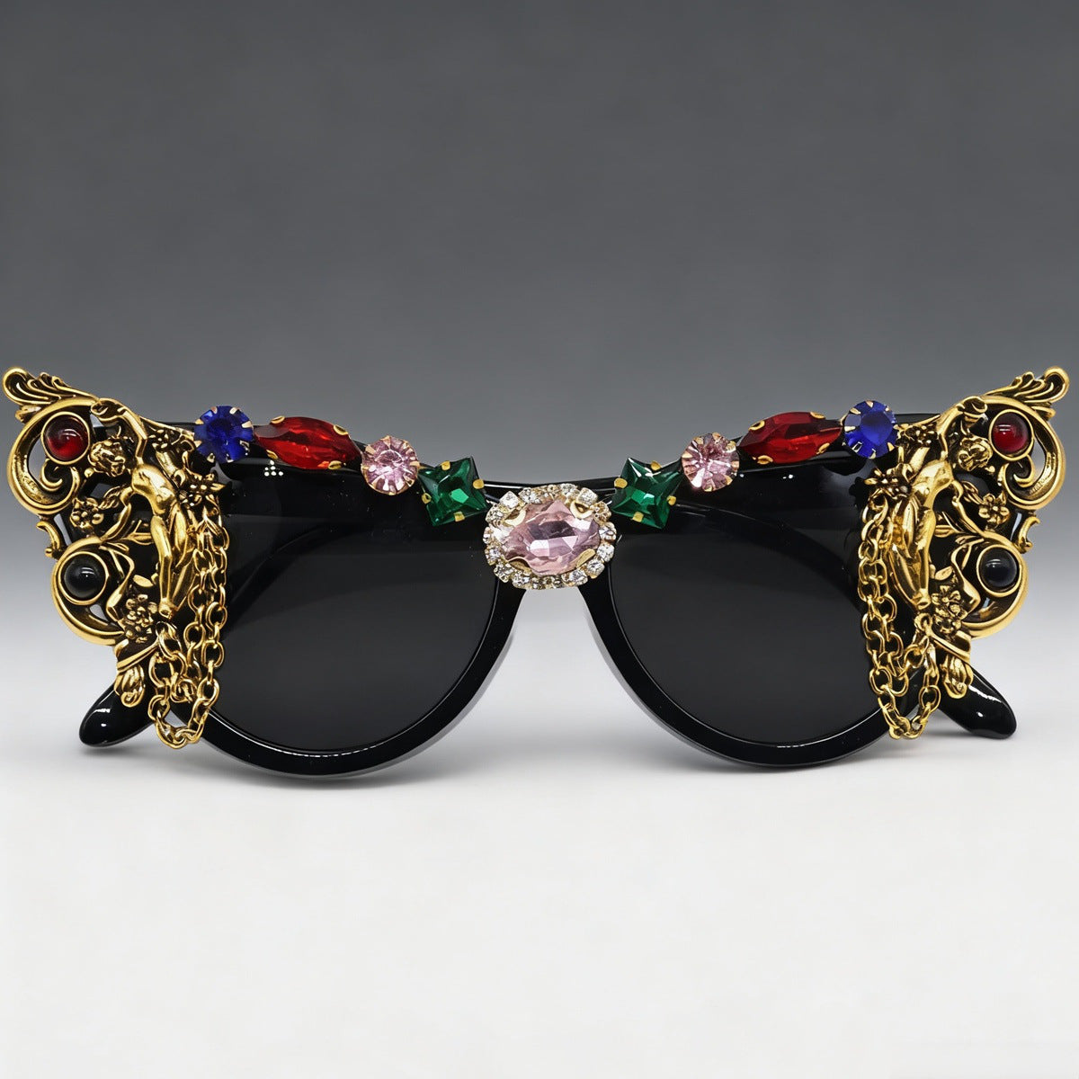 Damen extravagante Glamour-Sonnenbrille mit kunstvollen Verzierungen Karnz