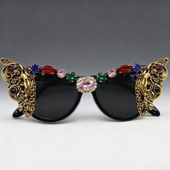 Damen extravagante Glamour-Sonnenbrille mit kunstvollen Verzierungen Karnz