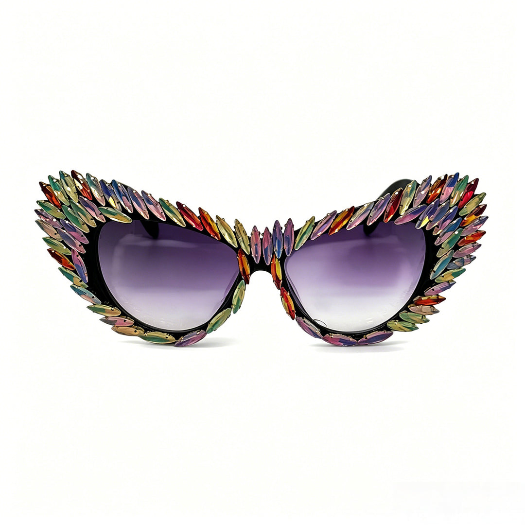 Damen extravagante Cat-Eye Sonnenbrille mit vielfältigen Schmuckdetails Karnz