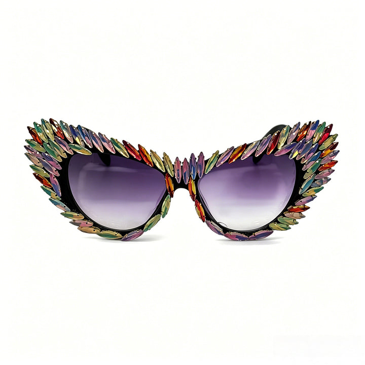 Damen extravagante Cat-Eye Sonnenbrille mit vielfältigen Schmuckdetails Karnz