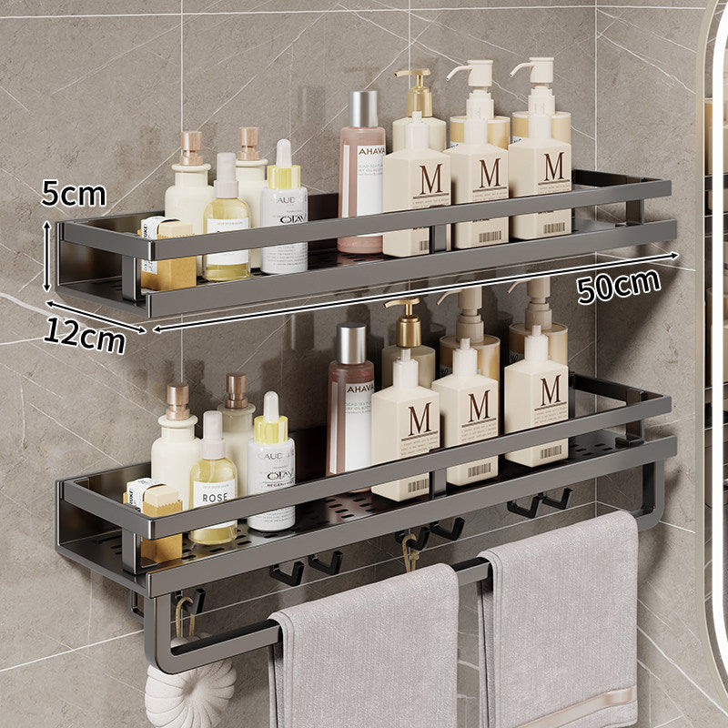 Kompakte Wandmontierte Badezimmerablage mit integriertem Handtuchhalter und Multi-Haken Metall Organizer