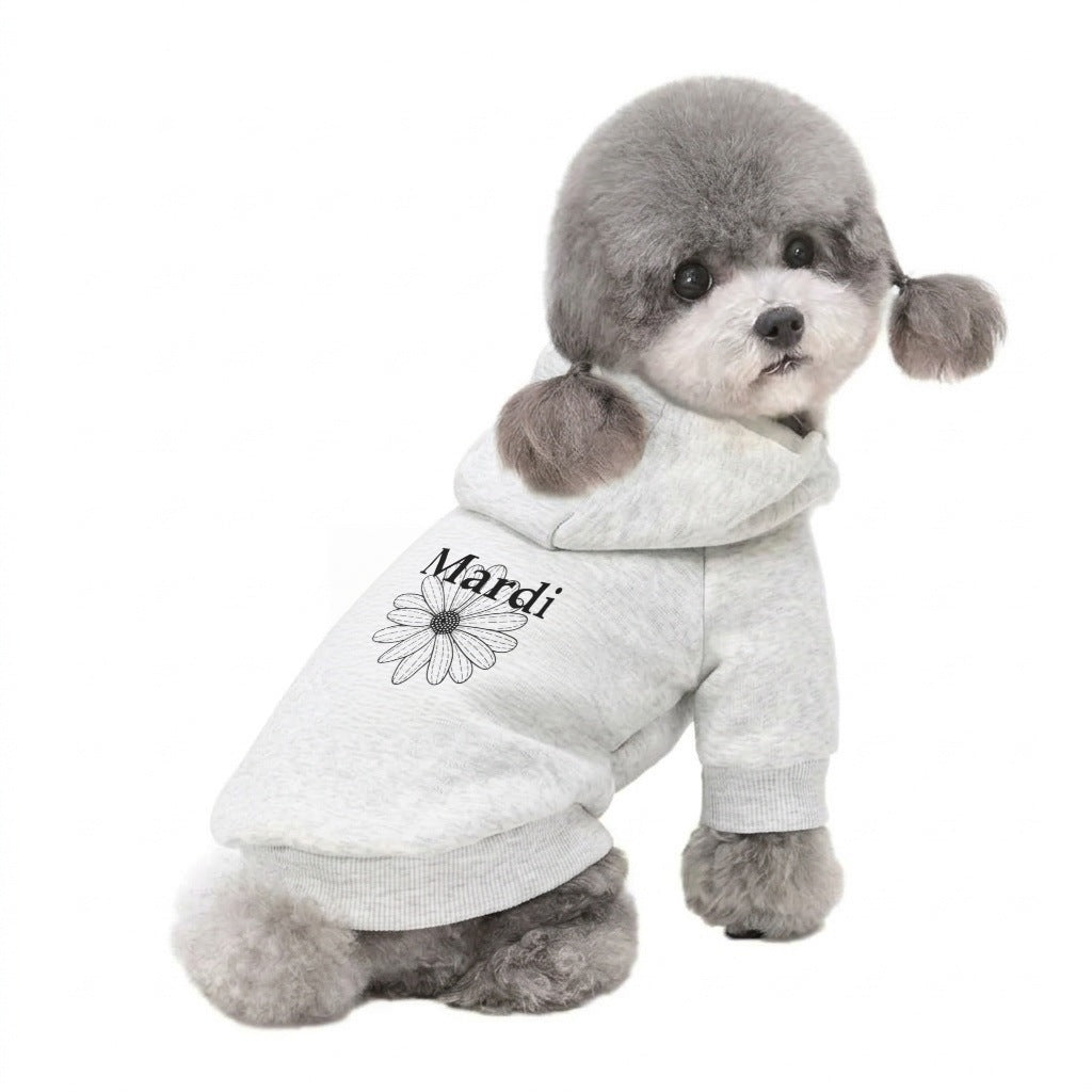 Kleiner Hund Baumwollfleece Pullover Hoodie mit gerippten Bündchen und Gänseblümchen-Druck
