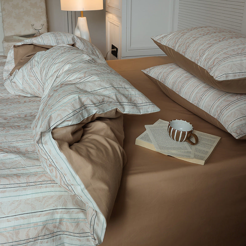 Atmungsaktives Baumwoll-Percale Wende-Streifen-Geometrisches Bettbezug-Set mit Eckbindungen und Kopfkissenbezügen
