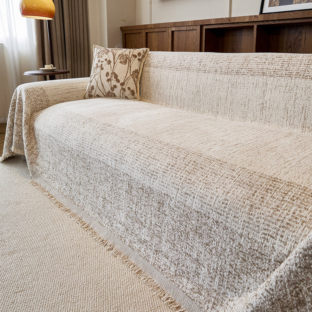 Textured Fringed Jacquard Sofa Throw Slipcover