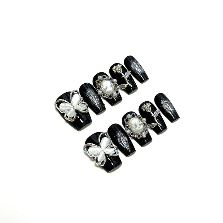 Luxus 3D Blumen Press-On Nagelset