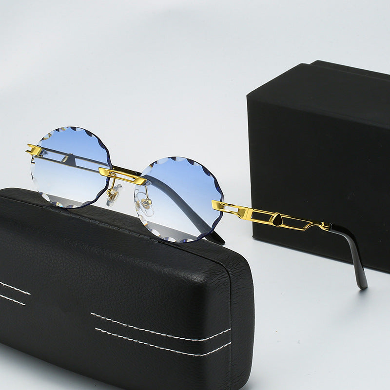 Damen runde Sonnenbrille mit einzigartigem Wellendesign und hochwertigem Metallrahmen Karnz