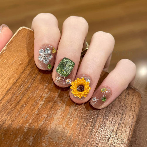 Kunstnägel mit Funkelnden Applikationen und Floralen Designs Karnz