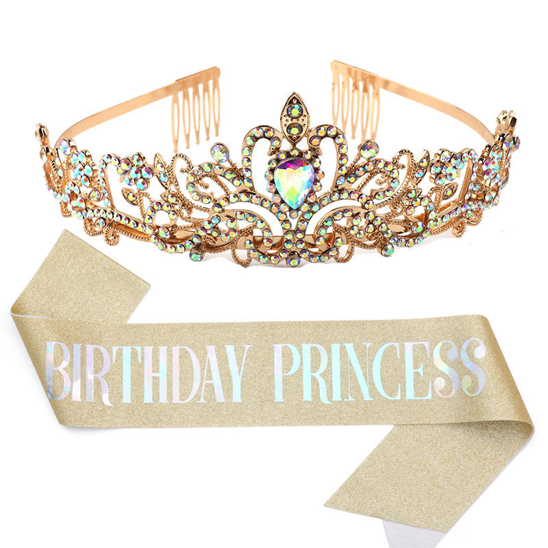 Damen Glitzernde Prinzessinnenkrone mit Birthday Princess Schärpe Karnz