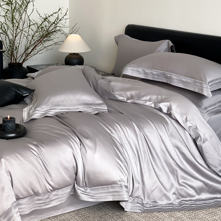 Seidenglanz Bettbezug und Kopfkissenbezug Set mit Dreifach-Pleat Saum