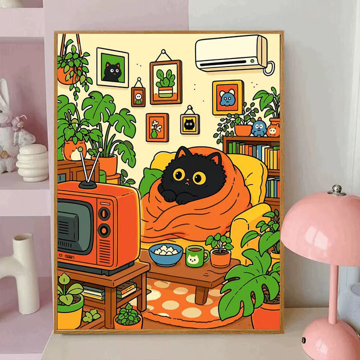 Verspielt katzenmotiviertes dekoratives Wand-Leinwandkunst Karnz