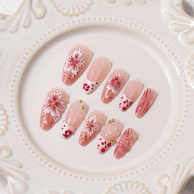 Premium Dekorative Florale Press-On Nagelspitzen Karnz