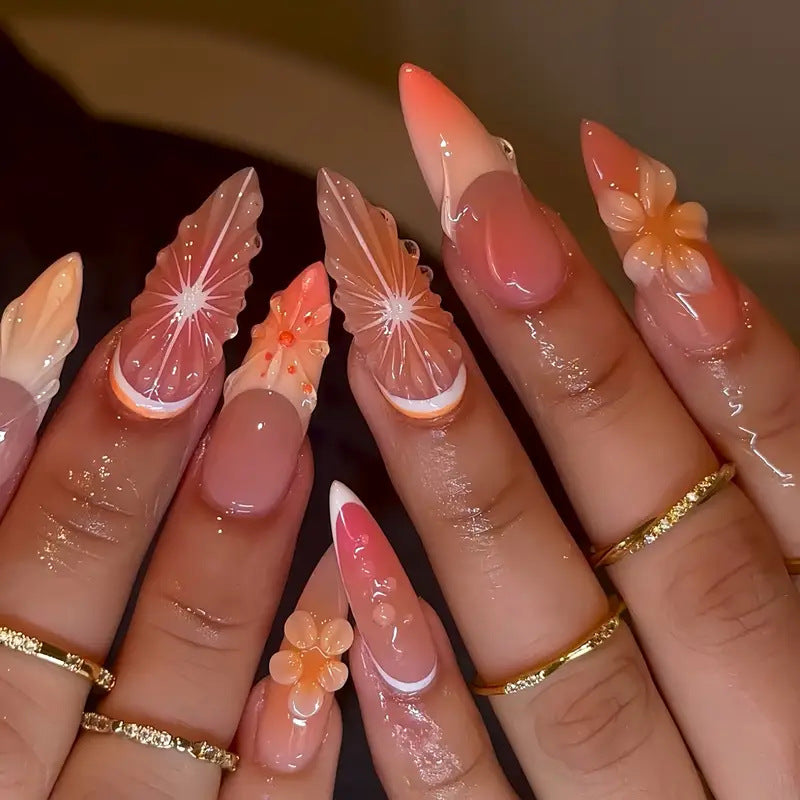Künstlerische 3D Blumen Press-on Nagelkunst Karnz